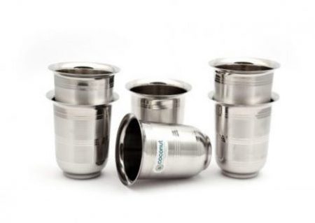 Coconut Stainless Steel Mini Coffee Glasses Set Of 6 - Capacity Available in 100ml & 150ml Each, Heavy Gauge, Durable, Food Grade, BPA Free, Model-D9 Junior, Glass For Serving Water   Juice   Beverages  Lemonade   Tea   Coffee   Milk Online