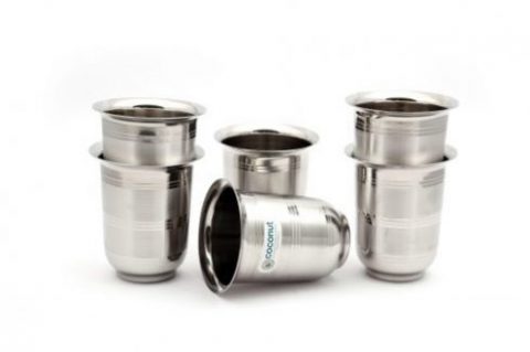 Coconut Stainless Steel Mini Coffee Glasses Set Of 6 - Capacity Available in 100ml & 150ml Each, Heavy Gauge, Durable, Food Grade, BPA Free, Model-D9 Junior, Glass For Serving Water   Juice   Beverages  Lemonade   Tea   Coffee   Milk Online