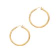 14K Yellow Gold 2x25mm Diamond Cut & Polished Design Hoop Earring Online Sale