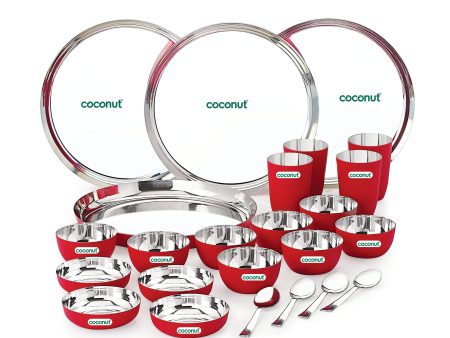 Coconut Stainless Steel Unique Red Colour Design Coating Dinner set  Launch set - Set of 24 Online