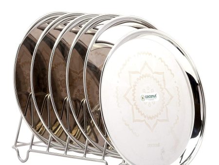 Coconut Stainless Steel Rangoli Design Plate - Pack of 6, Heavy Gauge, Mirror Finish, Solid, Dinner Plate   Meal Plate   Serving Plate  Thali, Model-P16 Rangoli Kanchan Online Sale