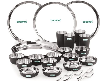 Coconut Stainless Steel Unique Black Colour Design Coating Dinner set  Launch set - Set of 24 Cheap