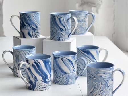 Blue & White Marbled Mug, Set of Eight Discount