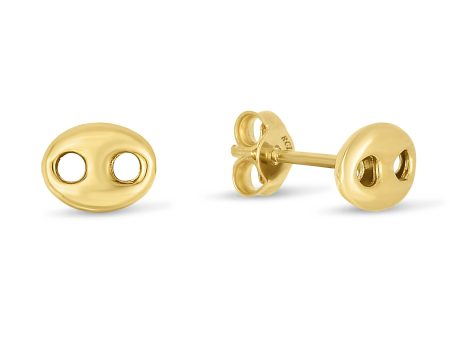 14K Gold Mariner Link Button Earrings Fashion