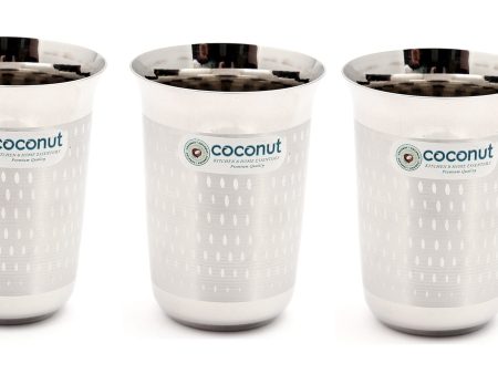 Coconut Stainless Steel Glasses - Capacity 300ml, Shower Finish, Heavy Gauge, Durable, Food Grade, BPA Free, Model - A4, Glasses For Serving Water   Juice   Beverages Fashion