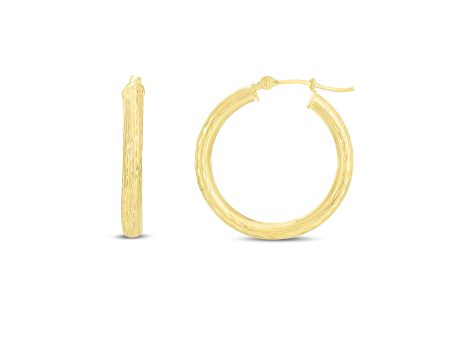 14K Yellow Gold 3mm Diamond Cut Hoop Earring Hot on Sale