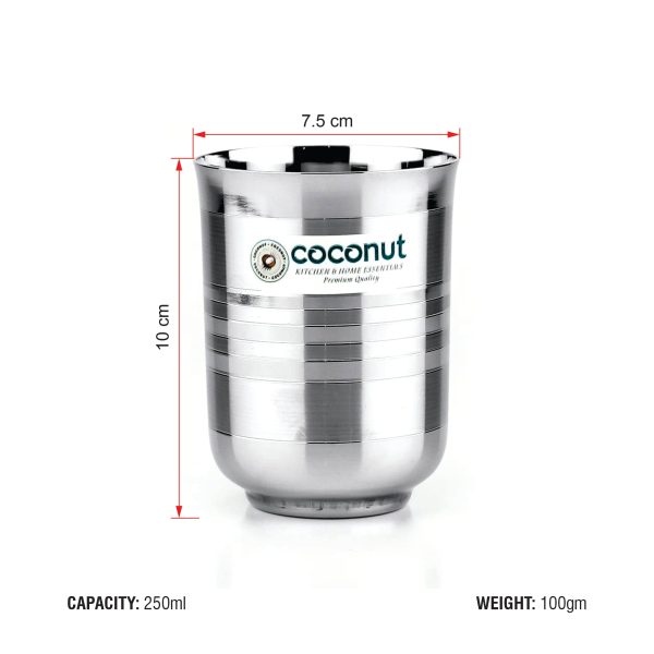 Coconut Stainless Steel Glasses - Capacity 250ml, Heavy Gauge, Durable, Food Grade, BPA Free, Model - A2, Glasses For Serving Water   Juice   Beverages Online now