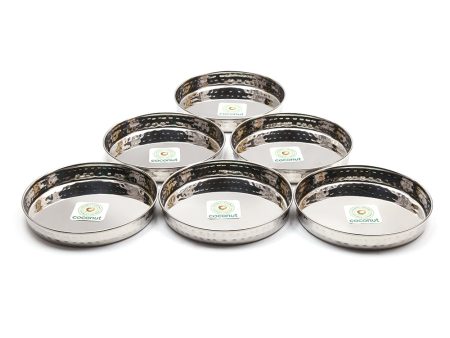 Coconut Stainless Steel - Hammered Idly Plate | Pack of 6 | Plate for serving idly, Tatte Idli, Salad, Fruits, Breakfast, Side Dishes | Model - H15 Hammered Halwa Plate For Cheap