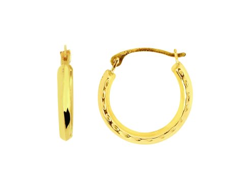 14K Gold Polished with Diamond Cut Detail Back to Back Hoop Earring Hot on Sale