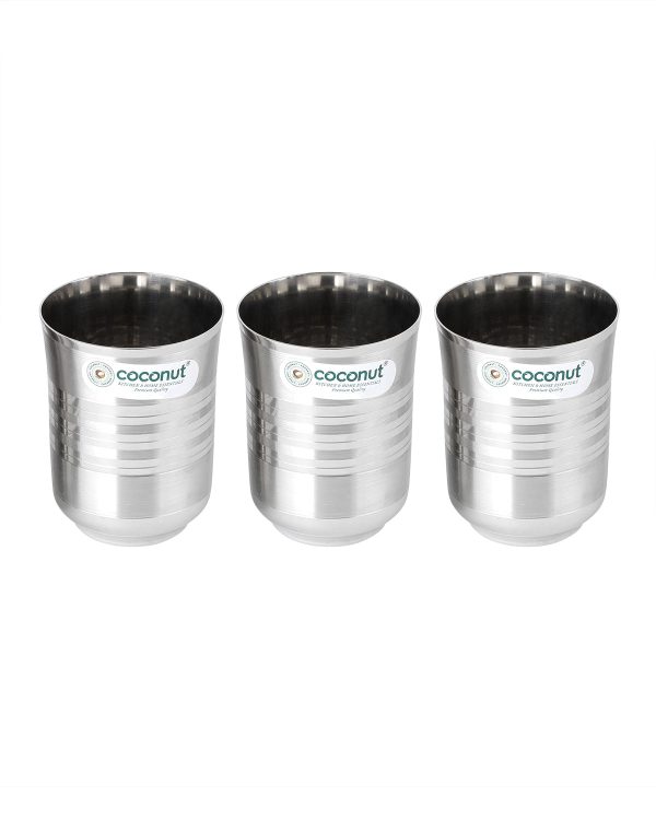 Coconut Stainless Steel Glasses - Capacity 250ml, Heavy Gauge, Durable, Food Grade, BPA Free, Model - A2, Glasses For Serving Water   Juice   Beverages Online now