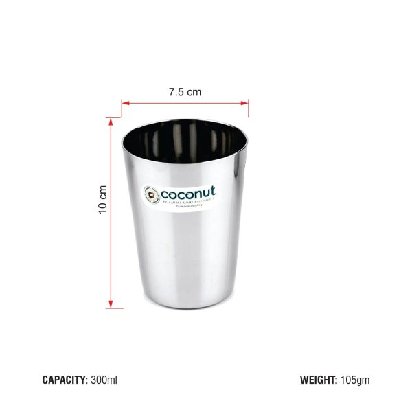 Coconut Stainless Steel Glasses - Capacity 300ml, Heavy Gauge, Durable, Food Grade, BPA Free, Model-B7(Big Amitabh Glass), Drinking Glass For Serving Water   Juice   Beverages Lassi Sale