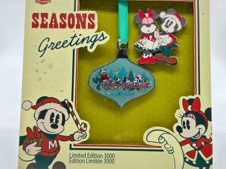 Seasons Greetings Pin and Ornament Set For Sale