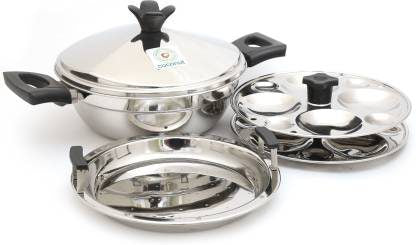 Coconut Stainless Steel Multi purpose Idli Steamer- 8 Regular Idli, 8 Button Idli, 1 Steamer Plate, Diamater - 9.5 Inches, Steamer   Cooker   Kadai, Model - Dakshini Multi Kadai on Sale