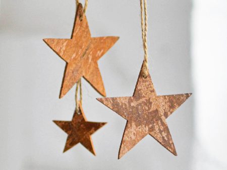 Cinnamon Wood Star Decoration, Set of Three Online Hot Sale