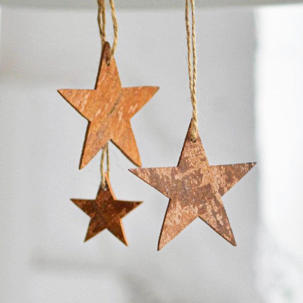 Cinnamon Wood Star Decoration, Set of Three Online Hot Sale