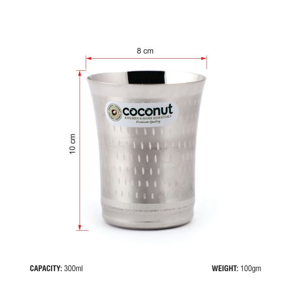 Coconut Stainless Steel Glasses - Capacity 300ml, Shower Finish,  Heavy Gauge, Durable, Food Grade, BPA Free, Model - A19, Drinking Glass For Serving Water   Juice   Beverages Discount