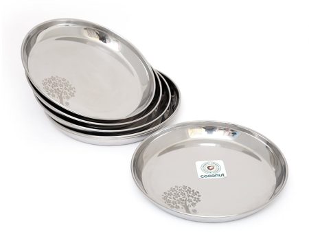 Coconut Stainless Steel Laser Plate - Pack of 6, Heavy Gauge, Mirror Finish, Solid, Dinner Plate   Meal Plate   Serving Plate  Thali, Model-P5 Laser Supply