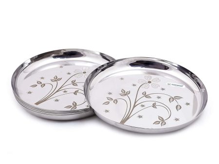 Coconut Stainless Steel Laser Plate - Pack of 6, Heavy Gauge, Mirror Finish, Solid, Dinner Plate   Meal Plate   Serving Plate  Thali, Model-P14 Laser Apple For Sale