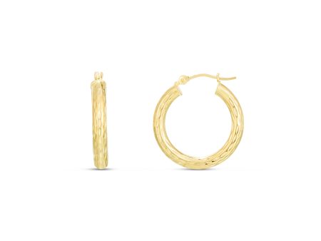 14K Yellow Gold 3x20mm Diamond Cut Hoop Earring Online Sale