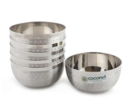 Coconut Stainless Steel Heavy Gauge, Solid square Bowl  Vati   Katori   Set of 6 -Available sizes in Capacity 100ml, 140ml, 175ml, 200ml Each, Model - C24 Shower DLX Apple, Serving Bowls for Soup, Salad, Dessert, Dal on Sale