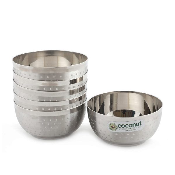 Coconut Stainless Steel Heavy Gauge, Solid square Bowl  Vati   Katori   Set of 6 -Available sizes in Capacity 100ml, 140ml, 175ml, 200ml Each, Model - C24 Shower DLX Apple, Serving Bowls for Soup, Salad, Dessert, Dal on Sale