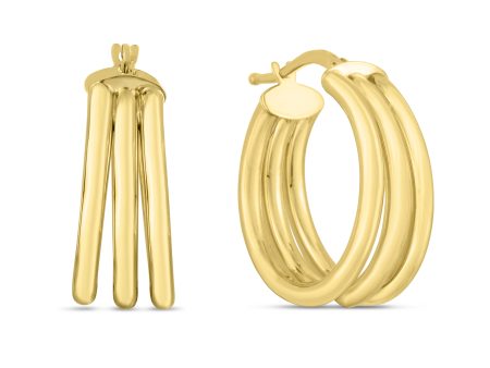 14K Gold 15mm Large Triple Row Hoops Fashion