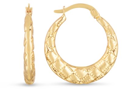 14K Puffed Checkerboard Hoops Hot on Sale