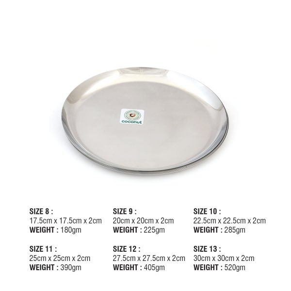 Coconut Stainless Steel P10 Plain Saffron Round Plates Thali - 6 Qty Online