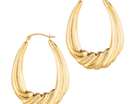 14K Gold Graduated Puffy Oval Twist Back to Back Hoop Earring Supply