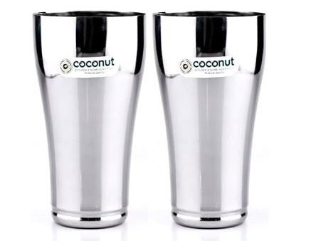 Coconut Stainless Steel Lassi Glasses Set Of 2 - Capacity 650ml each, Heavy Gauge, Durable, Food Grade, BPA Free, Model-B3, Glasses For Serving Water   Juice   Beverages  Lassi For Discount