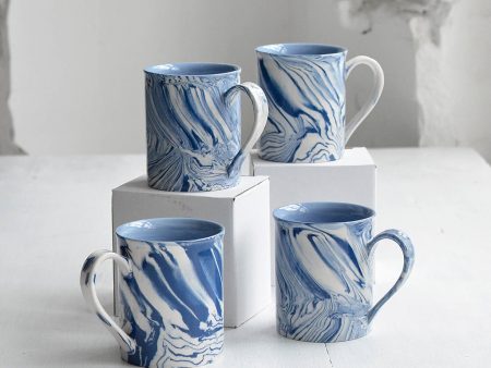 Blue & White Marbled Mug, Set of Four Online