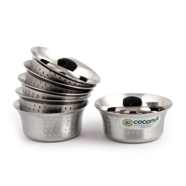 Coconut Stainless Steel Heavy Gauge, Solid Bowl  Vati   Katori   Set of 6- Available sizes in Capacity 100ml, 150ml, 200ml, 250ml Each,Model-C23 Shower Pari, Serving Bowls for Soup, Salad, Dessert, Dal, Vegetable Fashion