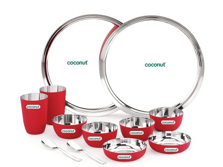 Coconut Stainless Steel Unique Red Colour Design Coating Dinner set  Launch set - Set of 12 Fashion