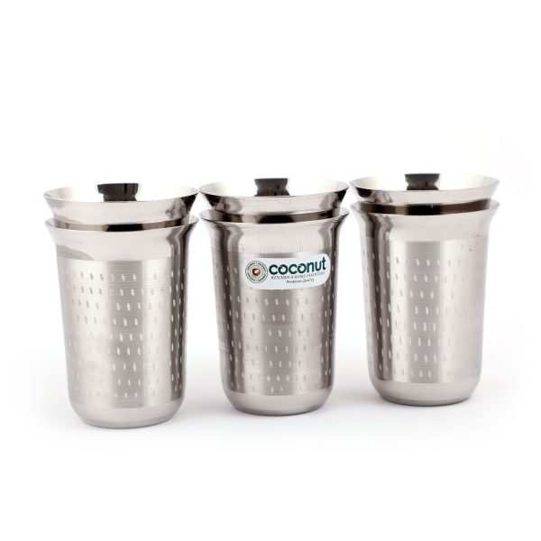 Coconut Stainless Steel Glasses - Capacity 300ml, Shower Finish, Heavy Gauge, Durable, Food Grade, BPA Free, Model - A4, Glasses For Serving Water   Juice   Beverages Fashion