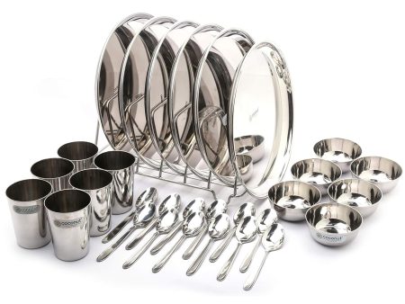 Coconut Stainless Steel (Heavy Guage) Mirror Finish Damro Dinner Set Dinnerware & Serveware - 30 Pc Discount