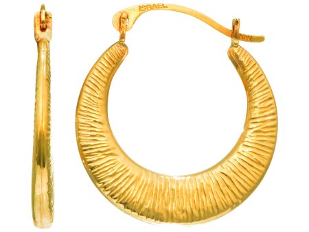 14K Gold Textured Back to Back Hoop Earring Fashion