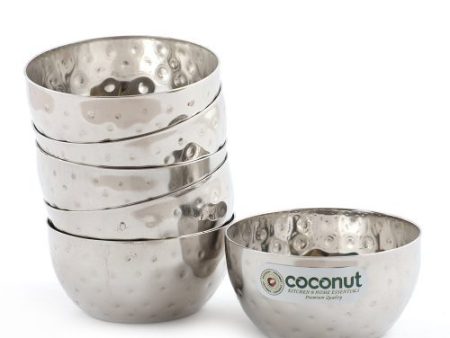 Coconut Stainless Steel Polka Bowl Vati Katori - Set of 6 (10 cm Diameter) - Capacity Each Bowl -300 ML For Cheap