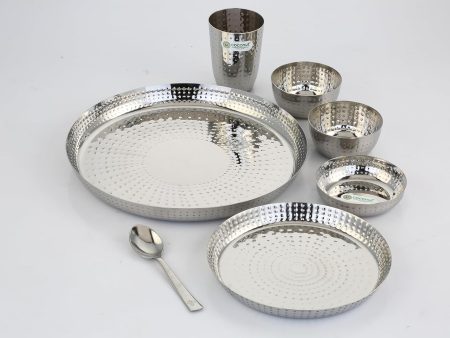 Coconut Stencil Stainless Steel Dinner Set with Side Hammered Design for Multipurpose Usage Lunch | Dinner | Kitchen Set for Home | Restaurants For Cheap