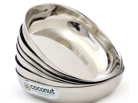 Coconut Stainless Steel Halwa Plate (Pack Of 6), Heavy Gauge, Mirror Finish, Model-H7 Aqua Halwa, Serving Plate for Chaat, Namkeen, Halwa, Snacks, Dessert For Cheap