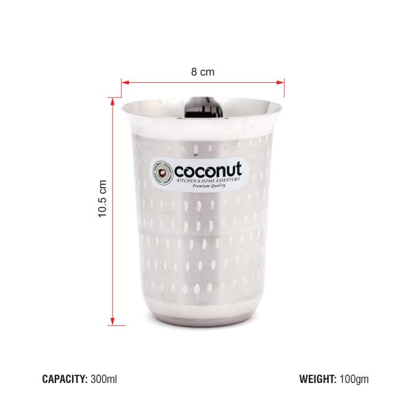 Coconut Stainless Steel Glasses - Capacity 300ml, Shower Finish, Heavy Gauge, Durable, Food Grade, BPA Free, Model - A4, Glasses For Serving Water   Juice   Beverages Fashion