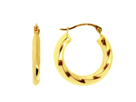 14K Gold Chubby Polished Twist Back to Back Hoop Earring Cheap