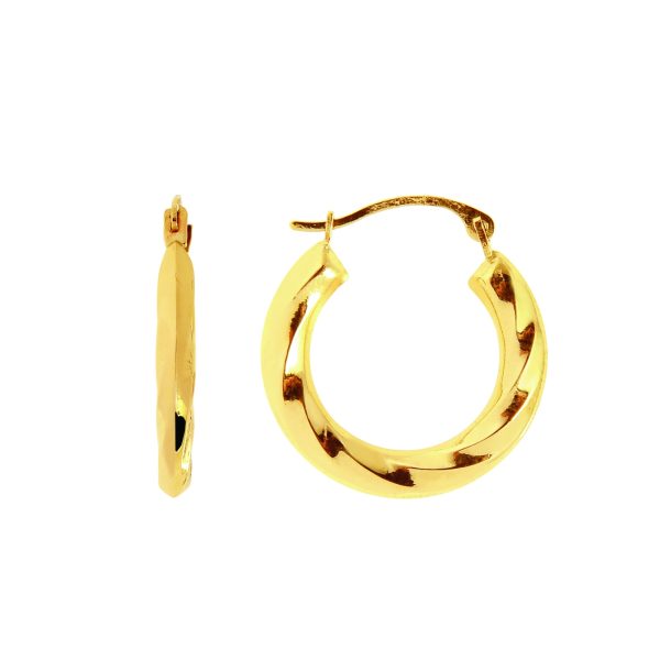 14K Gold Chubby Polished Twist Back to Back Hoop Earring Cheap