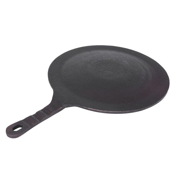 Coconut cast iron Chapati tawa - pre seasoned with 100% vegetable oil with natural oven heated golden finidh, food grade , Single handle , smooth surface ready to use, 26cm For Cheap