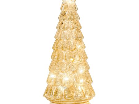 Red Co. 9.75” Light-Up Mercury Glass Christmas Tree Tabletop Display Figurine with LED Lights, Champagne Yellow For Discount