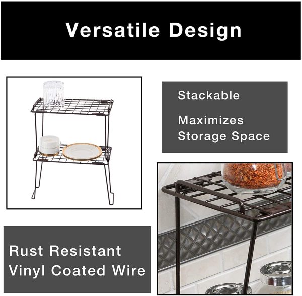 Stacking Cabinet Shelf Rack - Small (12 x 7 Inch) - Steel Metal Wire - Cupboard, Plate, Dish, Counter & Pantry Organizer Organization on Sale