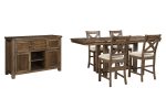 Moriville Counter Height Dining Table, 4 Barstools and Server Online now