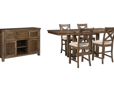 Moriville Counter Height Dining Table, 4 Barstools and Server Online now