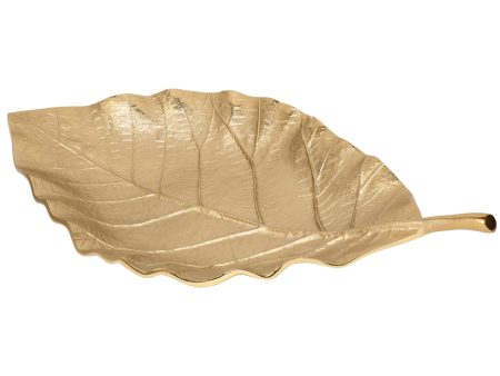 Red Co. 25 inch Decorative Tabletop Aluminum Leaf Tray in Brushed Metal Gold For Cheap