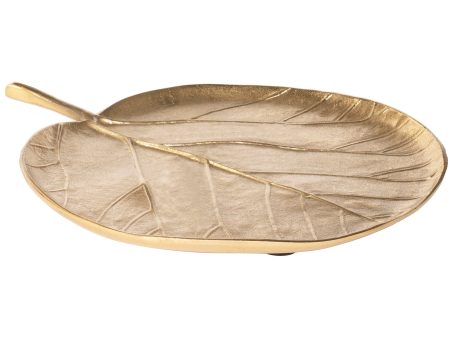 Red Co. 14 inch Decorative Tabletop Aluminum Leaf Tray in Brushed Metal Gold Online Hot Sale