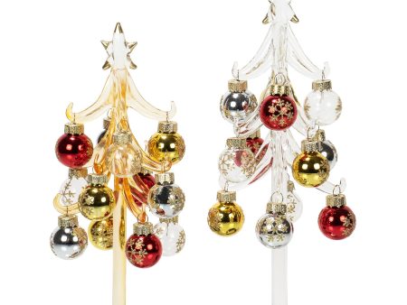 Red Co. 8  Golden & 10  Clear Glass Christmas Tree Tabletop Display Decoration with 12 Assorted Ball Ornaments, Holiday Season Décor – Set of 2 Sizes Online